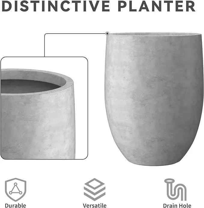 Kante 21.7" H Natural Concrete Tall Planter, Large Outdoor Indoor Decorative Pot with Drainage Hole and Rubber Plug, Modern Round Taper Style for Home and Patio by GreenHaven Gardens