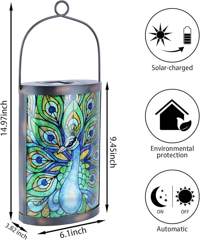 Hanging Solar Lantern Outdoor Waterproof LED Solar Lights Peacock Decorative Solar Lanterns Tabletop Lamp for Outdoor Patio Garden Yard Decor by GreenHaven Gardens