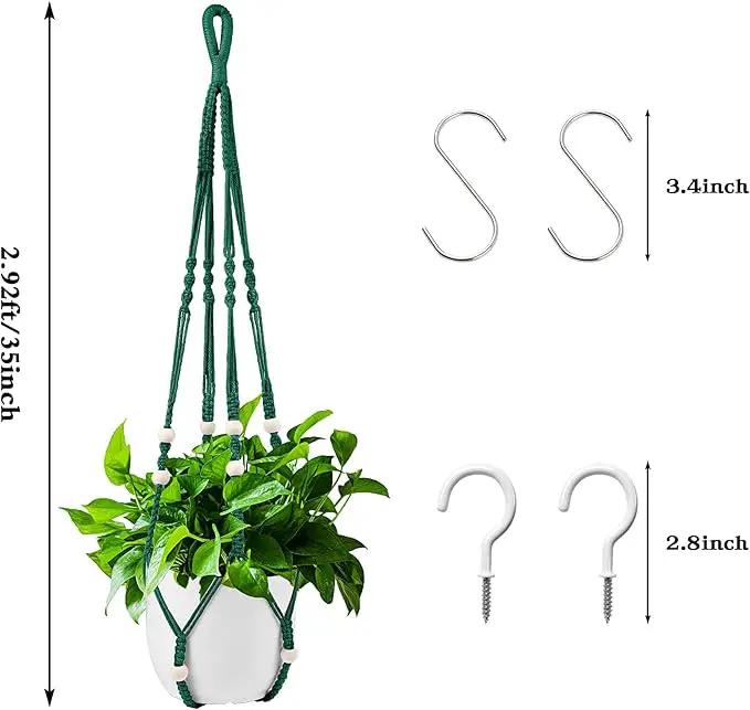 Augshy Macrame Plant Hangers Dark Green Hanging Planters for Indoor Outdoor Home Decor, Hanging Plant Holder No Tassels Set of 2 with 4 Hooks by GreenHaven Gardens