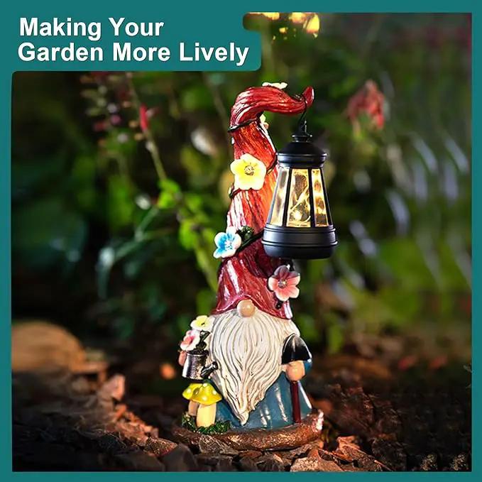 Solar Gnome Garden Statue Lights Gnome Figurine with Solar Lantern, Outdoor Garden Succulent Waterproof Ornaments Decorations for Yard, Lawn, Patio – Ideal Gift for Women, Mom, Grandma, Etc. by GreenHaven Gardens