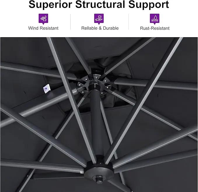 PURPLE LEAF 8 Feet Square Cantilever Umbrella Patio Umbrella with Base Outdoor Umbrella Aluminum Offset with 360-degree Rotation for Garden Deck Pool Patio, Grey by GreenHaven Gardens