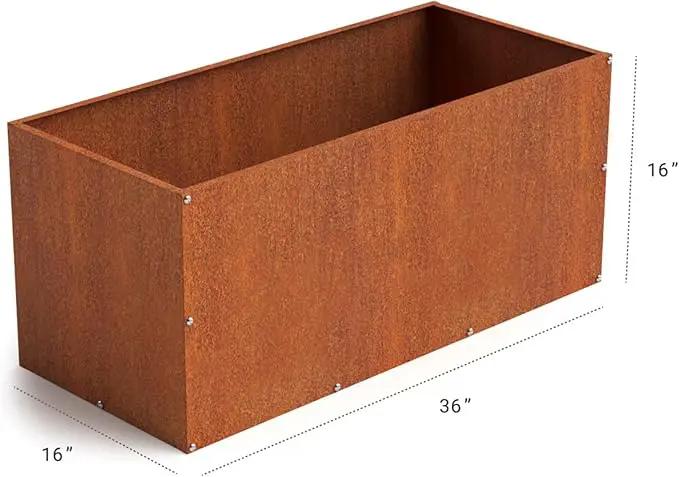 DIY CARTEL Corten Steel Rectangular Outdoor Planter Box, Rustic & Modern Farmhouse Design, Large Raised Metal Garden Bed for Commercial & Residential Use (36in x 16in x 16in) by GreenHaven Gardens
