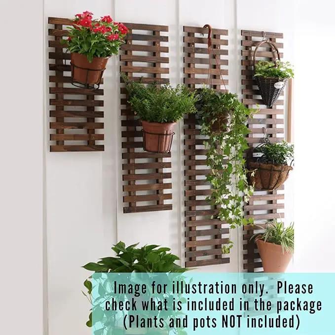 ShopLaLa Wall Planter for Climbing Plants Outdoor - Wooden Hanging Living Vertical Garden Outdoor Indoor Plant Stand Large Tall Long Ladder Vinyl Plant Hanger for Hanging Flower Pots 59" (150cm) by GreenHaven Gardens