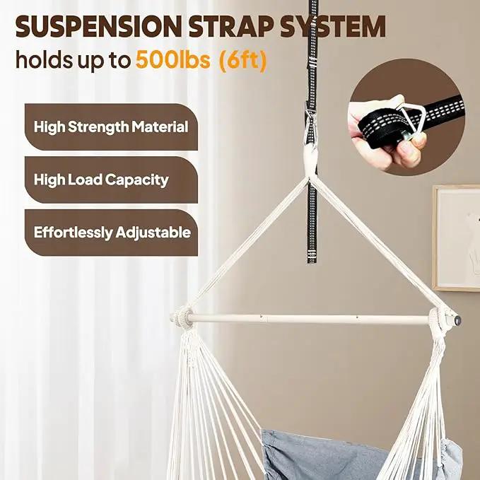 Chihee Hammock Chair Hanging Chair with Foot Rest 2 Cushions Max 500lbs Robust Metal Spreader Bar Collapsible Easy Storage Soft Cotton Swing Chair Strong Strap Iron Carabiner Side Pocket Included by GreenHaven Gardens