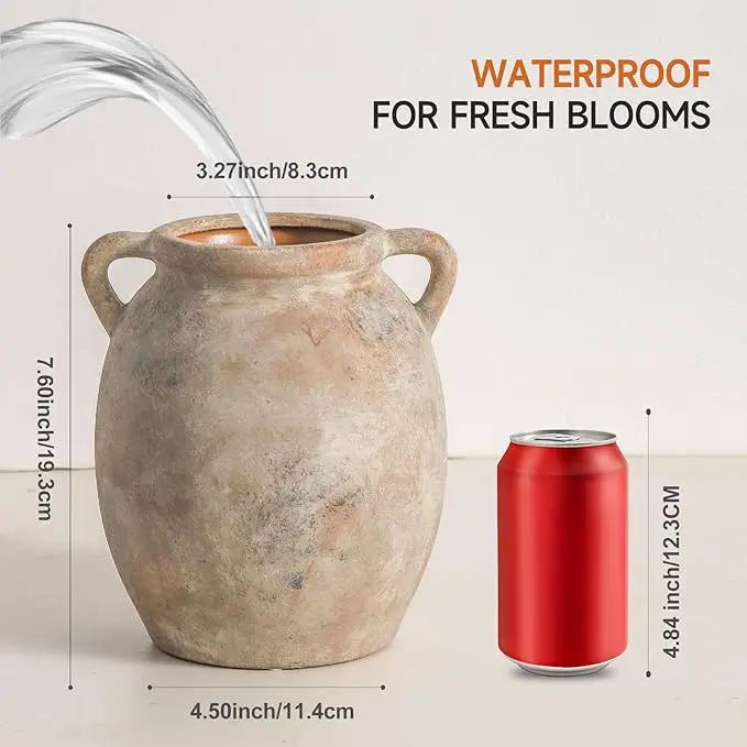 Ceramic Flower Vase 7.6 inch Farmhouse Rustic Vase Decorative Pottery Terracotta Vases for Home Decor Table Mantle Fireplace Living Room Bathroom Wedding Centerpiece (Whitewashed) by GreenHaven Gardens
