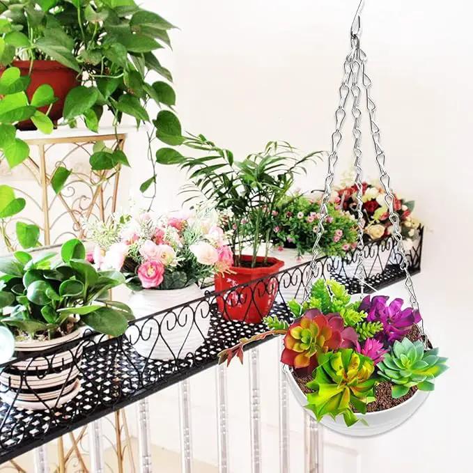 4 Pcs 8 inch Hanging Planter Pots,Self-Watering Round Hanging Basket with Water Tray and Metal Chain,Succulent Flower Plant Pot Container for Indoor Outdoor Garden Balcony Wall Decor,White by GreenHaven Gardens