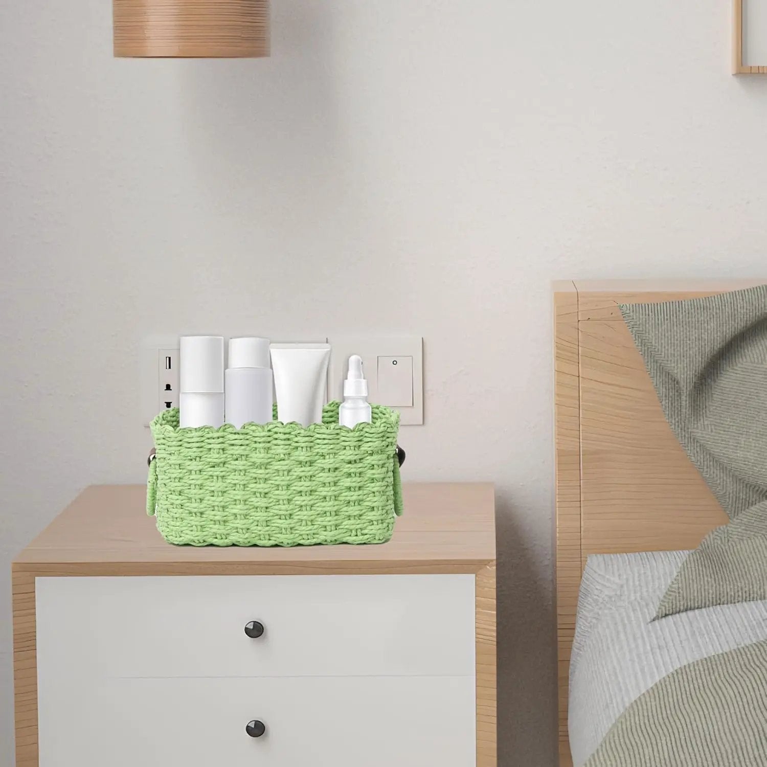Small baskets for Organizing,Cute woven Storage basket with recycled paper rope for Shelves Bathroom,Little decorative basket,Set of 3 (Light Green) by GreenHaven Gardens