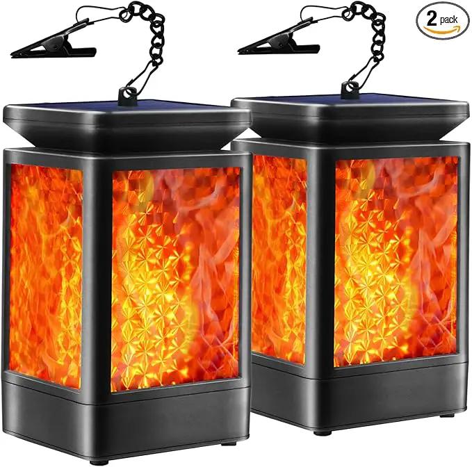 Solar Lanterns-Sunklly Hanging Solar Lights 3 Modes Changing & Fixed Waterproof Hanging Lanterns Outdoor Dancing Flicking Flame Decoration for Garden Patio Yard Pathway (2 Pack New Flame) by GreenHaven Gardens