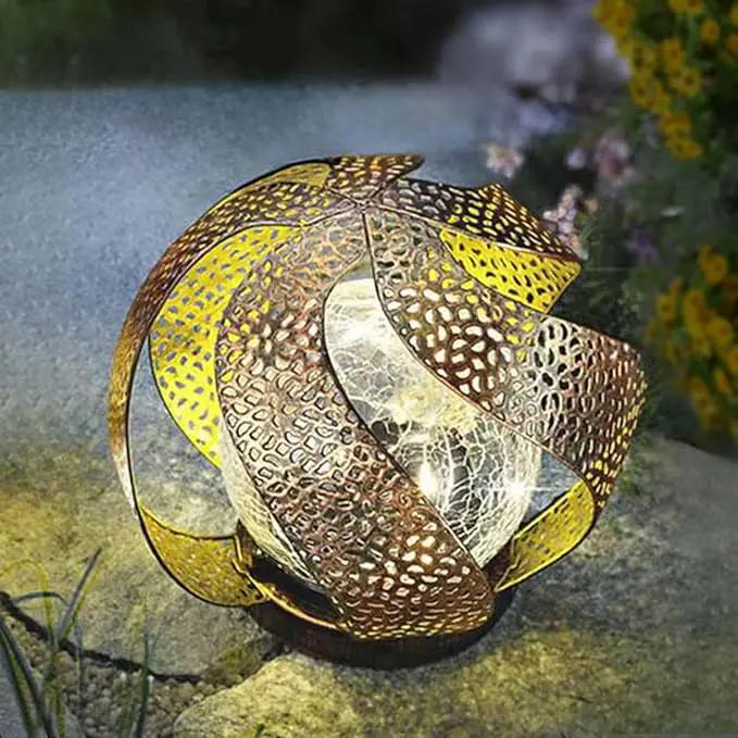 Huaxu Solar Lights Outdoor Garden Decor Waterproof Cracked Glass Globe LED Light Bronze Art Metal Retro Design Decorative Yard Patio Lawn Pathway Gift for Mom Women Anniversary Birthday by GreenHaven Gardens