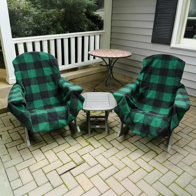 CITYBONFIRES The Chair Blanket – Reversible, Waterproof & Sherpa-Lined - Stretchable Elastic Back - Original Patio Chair Cover – Ideal for Homes and Outdoor Furniture- with Carry Pouch – Green Plaid by GreenHaven Gardens