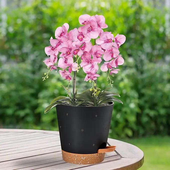 Orchid Pots with Holes, 6 Inch Self Watering Orchid Pot 2 Pack Plastic Plant Pots for Orchid, Flower (Black+Brown) by GreenHaven Gardens