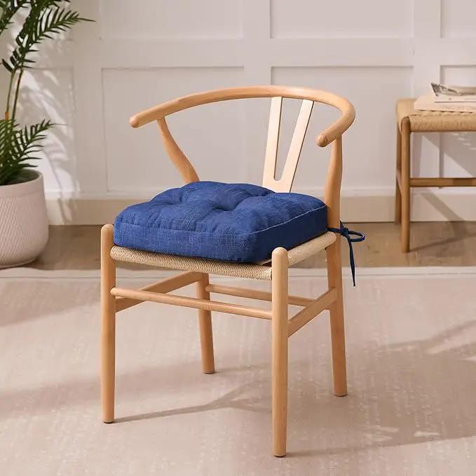 Chair Cushions, Dining Chair Cushions, Tufted Indoor Chair Pads, Set of 2, Navy Blue, 16.5'' x 16.5'' x 3.5'' by GreenHaven Gardens