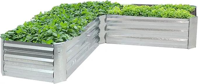 Sunnydaze 11.75" H Raised Metal Garden Bed - Galvanized Raised Garden Bed Outdoor for Vegetables and Flowers - Silver - L-Shaped by GreenHaven Gardens