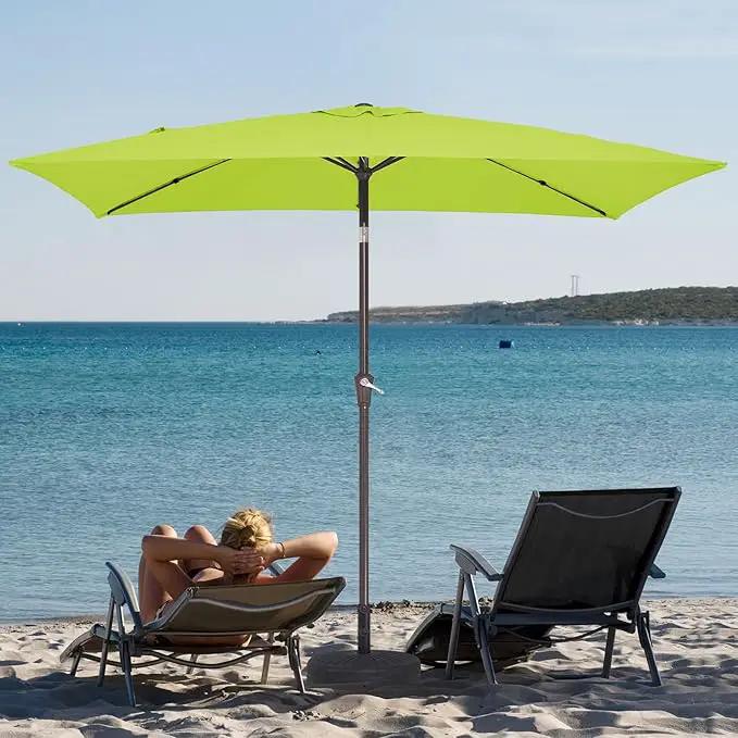 JEAREY 6.5x10 ft Rectangular Patio Umbrellas Outdoor Market Umbrella with Push Button Tilt and Crank, Rectangle Table Umbrella 6 Sturdy Ribs UV Protection for Pool Garden Backyard Deck, Apple Green by GreenHaven Gardens