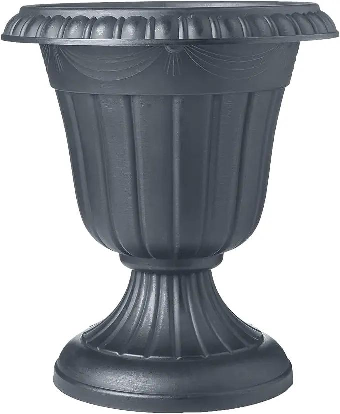 PL00GY Classic Traditional Plastic Urn Planter Indoor/Outdoor, 16" x 18", Gray by GreenHaven Gardens