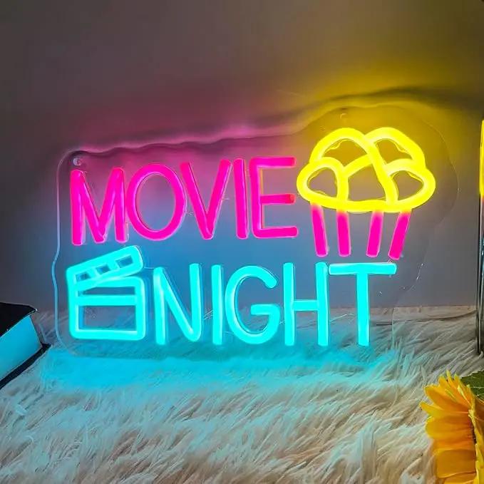Movie Night Neon Sign With Popcorn Dimmable LED Neon Lights for Wall Decor USB Powered Light Up Signs for Bedroom Living Room Cinema Film Room Man Cave Home Bar Wedding Birthday Party by GreenHaven Gardens