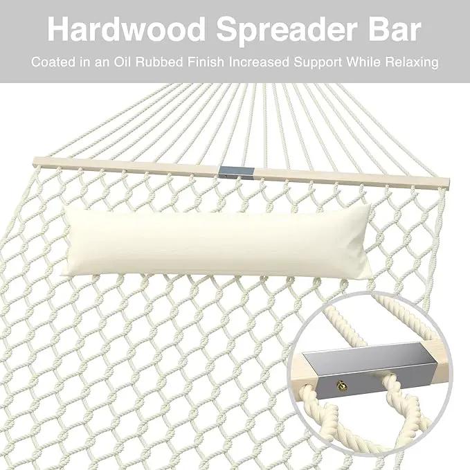 13FT Hammocks, Traditional Hand Woven Cotton Rope Hammock with Free Extension Chains for Outdoor Indoor Patio Yard 450 LSB Capacity for Two Person (Natural) by GreenHaven Gardens