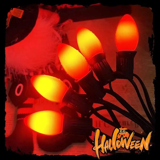 C7 LED Outdoor Halloween Lights 25Ft Orange Christmas String Lights with 27 Shatterproof Orange LED Bulbs, Hanging Outdoor Patio Lights for Christmas Halloween Party Patio Wedding Holiday Decoration by GreenHaven Gardens