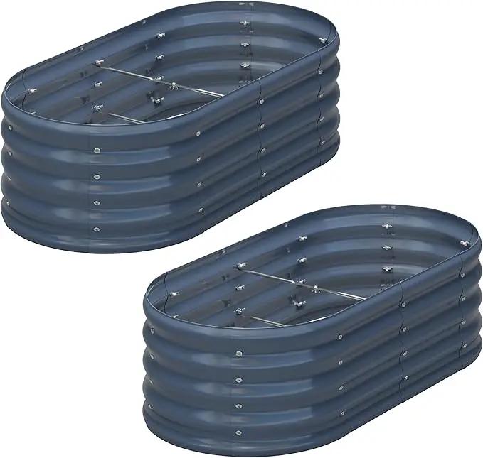 KFN 2PCS 4x1.8x1FT Galvanized Raised Garden Bed,Raised Garden Bed Kit-Oval Metal Vegetable Box,Large Planter Flower Boxes Outdoor,Planting for Vegetables,Flower,Herb,Grey,0.7mm by GreenHaven Gardens