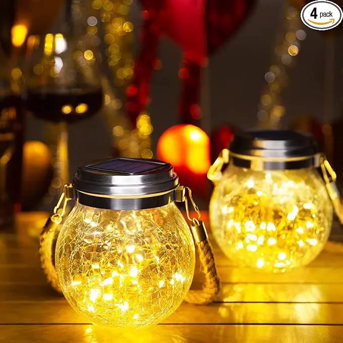 ROSHWEY 4 Pack Solar Lanterns Outdoor, 30 LED Waterproof Garden Decor Hanging Lights Decorative Backyard Decorative Lighting for Patio Pathway by GreenHaven Gardens