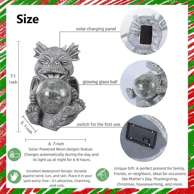 Solar Powered Dragon LED Light Garden Statue Outdoor Decorative Sculpture with Crackle Glass Ball Waterproof Yard Art Decor for Patio Lawn by GreenHaven Gardens