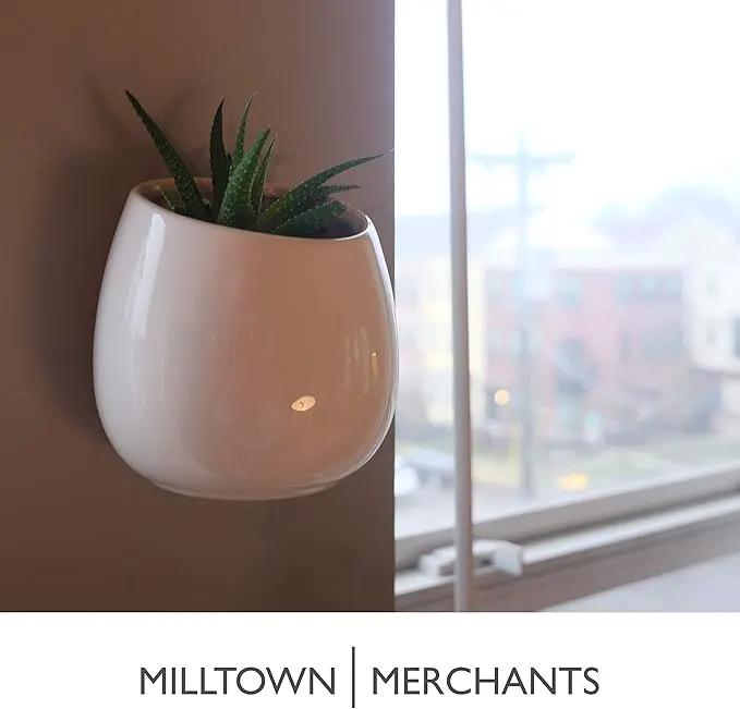 Milltown Merchants Succulent Wall Planter - Black Ceramic Wall Mounted Planter - Succulent Plant Pot - Hanging Vase for Living Wall (1 Pack/Modern/White) by GreenHaven Gardens