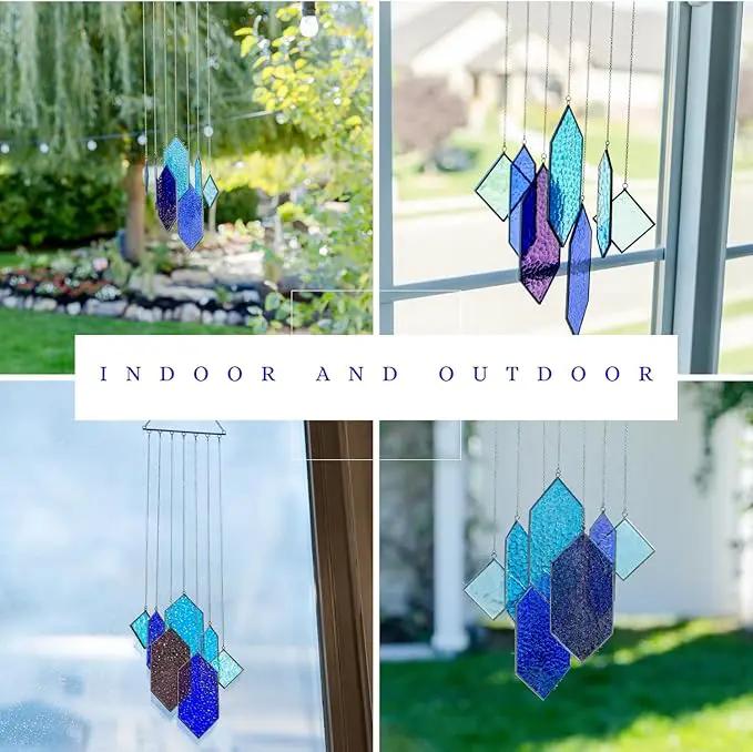 Stained Glass Window Hanging Sun Catchers Indoor Window Decor Azure Dream Stained Glass Panels Handcrafted Preassembled Vivid Real Stain Glass Art Reconfigurable by GreenHaven Gardens