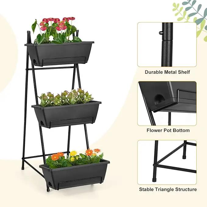 Vertical Garden Planter 3 Tier Raised Garden Bed Freestanding Elevated Raised Planter Boxes Outdoor Herb Planter Stand with Removable Tray on Patio Balcony Porch Grey by GreenHaven Gardens