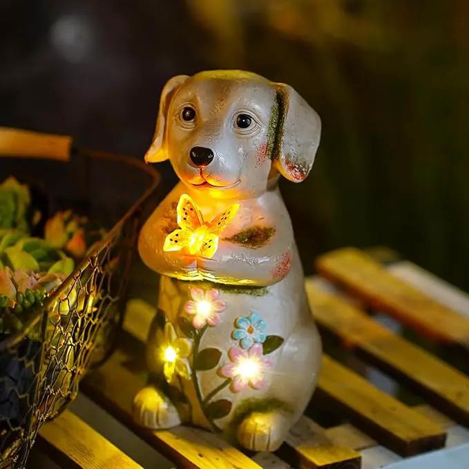 Solar Dog holiding Solar Butterfly Lights - Resin Garden Outdoor Decorations for Patio,Balcony,Yard,Birthday Garden Gifts for Women Mom by GreenHaven Gardens