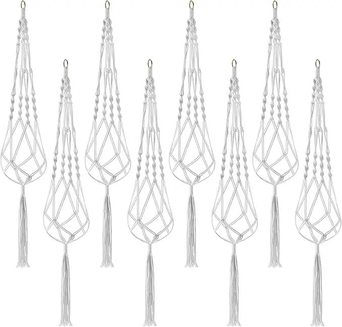 Sorbus Macrame Plant Hanger (8 Pack) Indoor Outdoor Hanging Plant Pots Cotton Rope, Elegant for Home, Patio, Garden (White) by GreenHaven Gardens