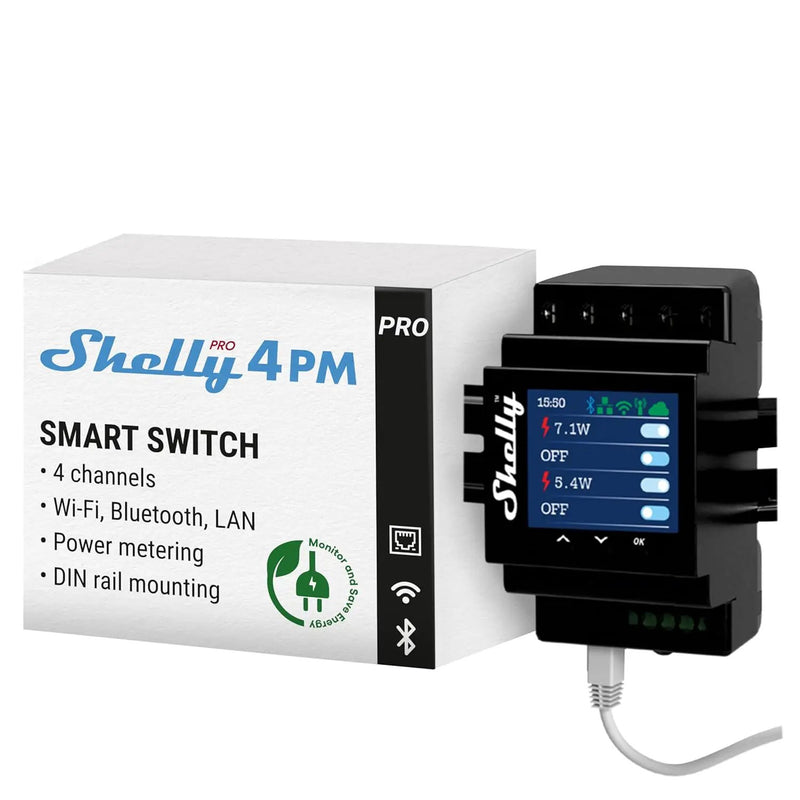 Shelly Pro 4PM | Wi-Fi & LAN, 4-Channel Smart Relay with Power Metering | Home Automation | Compatible with Alexa & Google Home | iOS Android App| Remote Appliances Control and Monitoring by GreenHaven Gardens