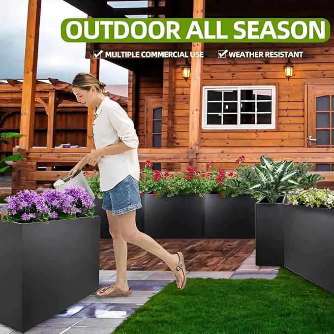 Metal Tall Long Planter Box Large Rectangular Planter Flower Pot with Drainage Holes for Indoor Outdoor Deck Porch Garden Home Patio Front Door (Black, S) by GreenHaven Gardens