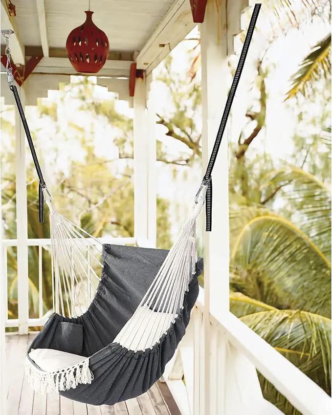 Chihee Hammock Chair Hanging Swing 2 Pillows Included,Strong Webbing Straps and Hooks for Easy Hanging Soft Cotton Hanging Chair Side Pocket Tassel Chair Comfort Indoor Outdoor Dark Grey by GreenHaven Gardens