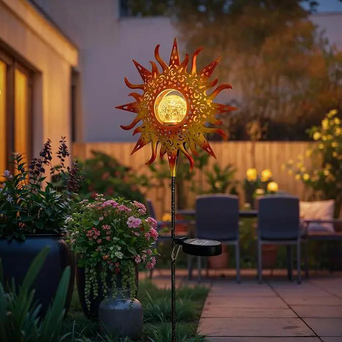 TAKE ME Sun Solar Lights Garden Outdoor Waterproof Metal Stakes for Patio Yard Walkway LawnPatio Mothers Day Gifts Mom Wife Grandma (Red Sun) by GreenHaven Gardens