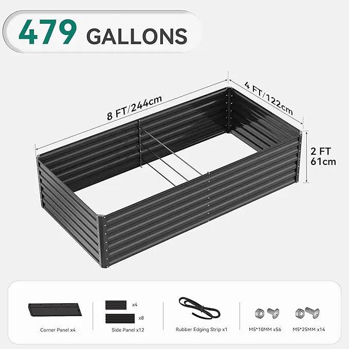 YITAHOME 96x48x24 in Galvanized Raised Garden Bed Kit, Large Metal Planter Box with Gloves, Safety Rubber & Support Rod, Outdoor Flower Bed for Plants Vegetables, Black by GreenHaven Gardens