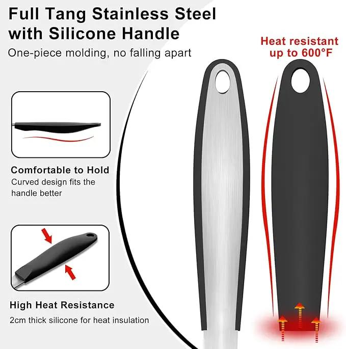 BBQ Grilling Accessories, 3Pcs Stainless Steel Grill Tools Accessories Set with Spatula, Fork and Tongs, Barbecue Utensils Grilling Tools for Outdoor Camping, Heat-Resistant Silicone Handle by GreenHaven Gardens