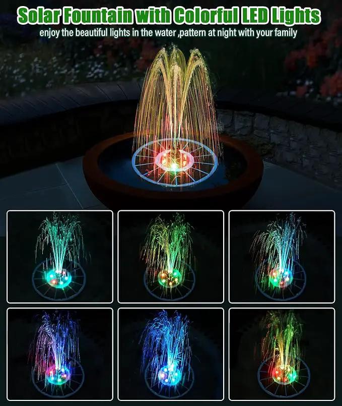 SZMP Solar Fountain Pump Upgraded 100% Glass Panel, 3.5W Solar Powered Fountain Built-in 2000 Battery with 7 Nozzle & 4 Fixer, Solar Fountain for Bird Bath, Pond, Fish Tank, Outdoor (Colorful) by GreenHaven Gardens