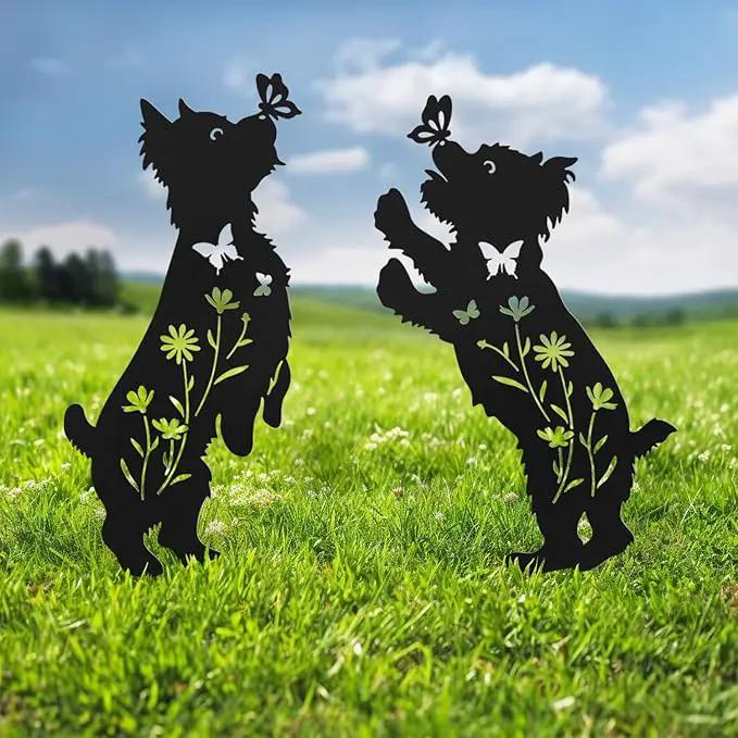 Metal Dog Garden Decor for Outside,Set of 2 Silhouette Yorkie Garden Stakes Decoratvie,Dog Garden Statues by GreenHaven Gardens