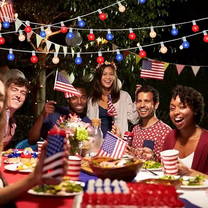 4th of July Decorations String Lights, 25Ft Outdoor Patio String Lights with 27 G40 Red White and Blue Light Bulbs(2 Spare), Independence Day Lights for Patriotic Party Garden Festival Decor- White by GreenHaven Gardens