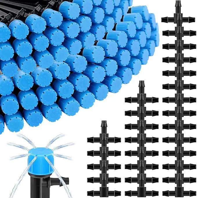 200 Pcs Drip Irrigation Kit for 1/4" Tubing Include 100 Drip Irrigation Emitter Adjustable Fan Shape Drip Irrigation Parts and 100 Barbed Tee Fittings Barbed Connectors for Garden Lawn Patio by GreenHaven Gardens