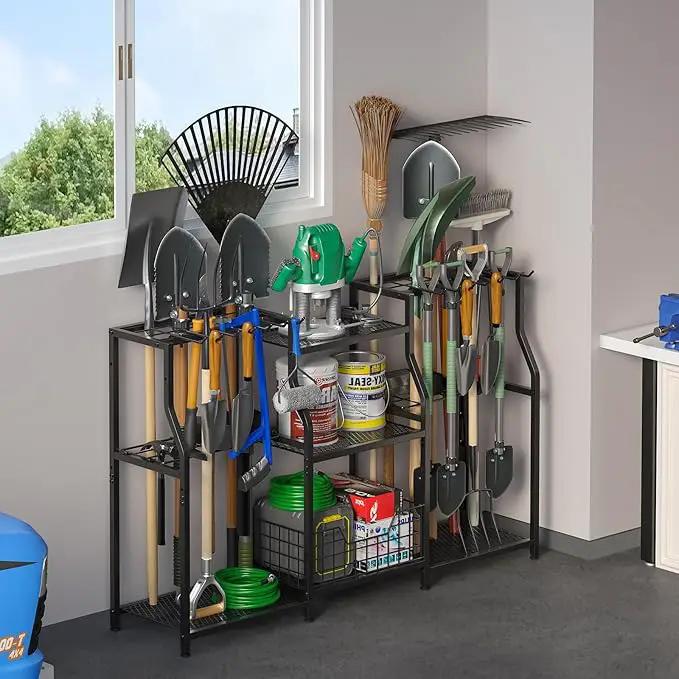 keomaisyto Garden Tool Organizer, Heavy Duty Yard Tool Tower Rack for Garage Organization and Storage, 3 Tier Utility Garden Tool Rack with hooks for Garden/Shed/Garage/Yard/Basement/Lawn by GreenHaven Gardens