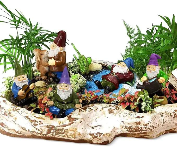 Garden Miniature Gnomes Set of 5PCS,Happy Life Gift for Outdoor Fairy Garden Yard Lawn Décor by GreenHaven Gardens