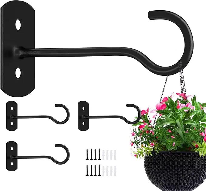 6in Plant Hooks,4Pack Ceiling Hooks for Hanging Plants,Lights,Planters,Lanterns,Hanging Bird Feeders,Wind Chimes,Indoor&Outdoor Decoration Wall Hooks Black by GreenHaven Gardens