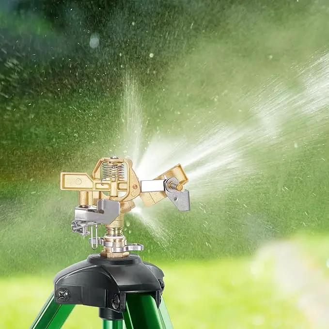 Impact Sprinklers on Tripod Base,Heavy Duty Lawn Sprinkler for Yard with 360 Degree Large Area Coverage Irrigation,Brass Sprinklers with Adjustable Head Nozzle,3/4Inch Connector Extension Legs by GreenHaven Gardens