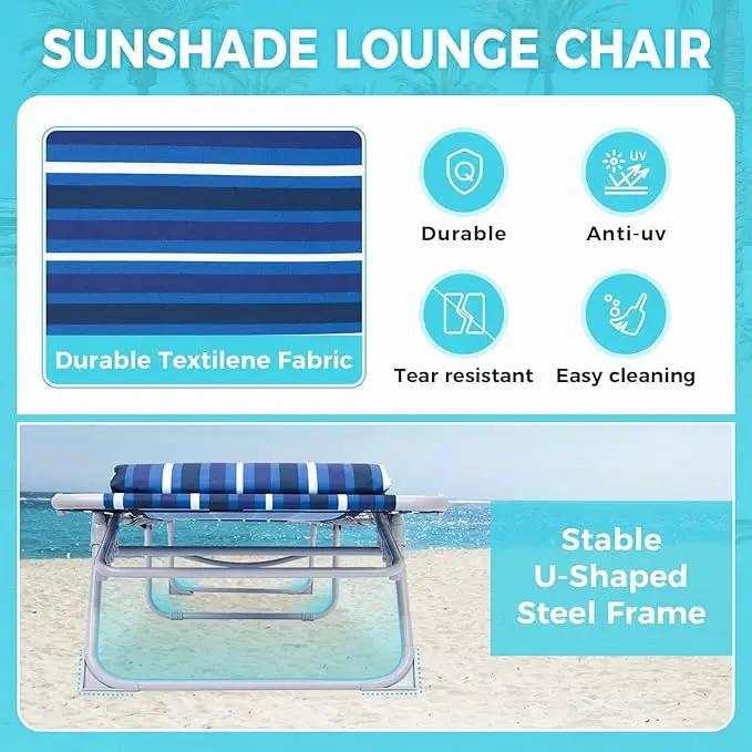 #WEJOY Folding Lounge Chair with Canopy Shade, Portable Adjustable 5-Position Patio Chaise Lounger with Pillow & Pouch for Lay Flat Outdoor Lawn Backyard Beach Camping Pool Tanning (Blue White) by GreenHaven Gardens