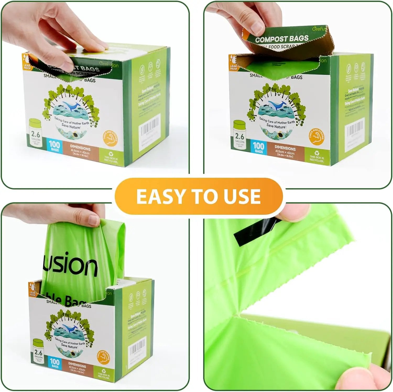 2.6 Gallon Compostable Trash Bags, 100 Count, Extra Thick 0.71 Mil, Certified by BPI and ASTM D6400, Perfect Fit for Small Trash Cans by GreenHaven Gardens