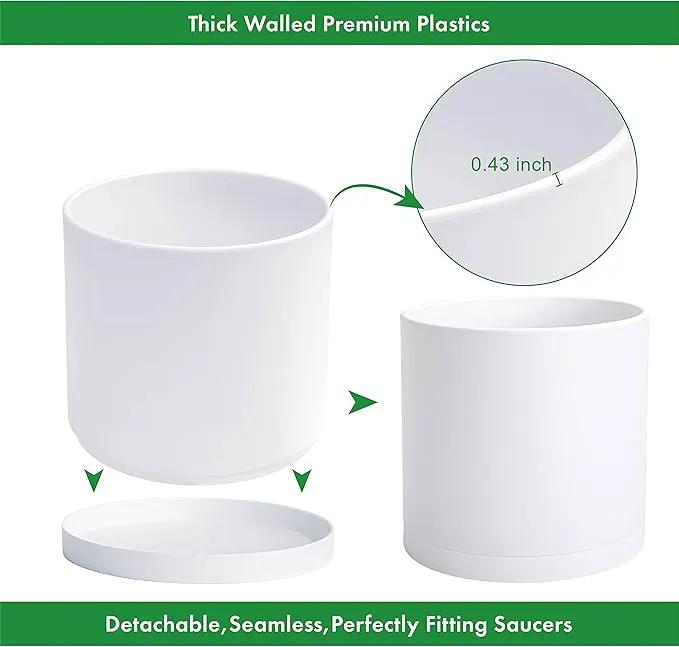 D'vine Dev 2 Pack 14 Inch Modern Plastic Plant Pots, Small Garden Planters for Plant with Drainage Holes and Saucers, White Color, 74-Z-Q-1 by GreenHaven Gardens