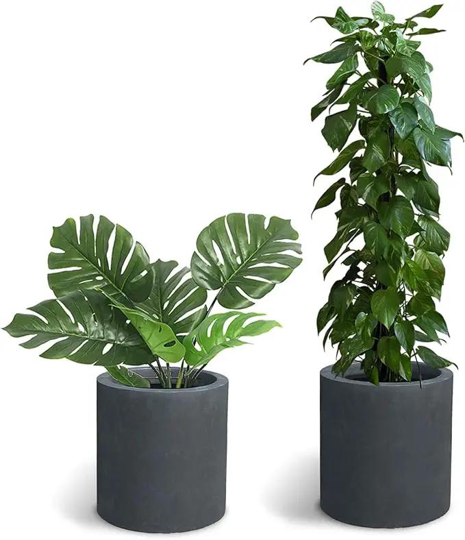 Kante 9.8" Dia Round Concrete Planter, Modern Style Large Cylindrical Plant Pot with Drainage Hole and Rubber Plug for Indoor Outdoor Patio, Charcoal by GreenHaven Gardens