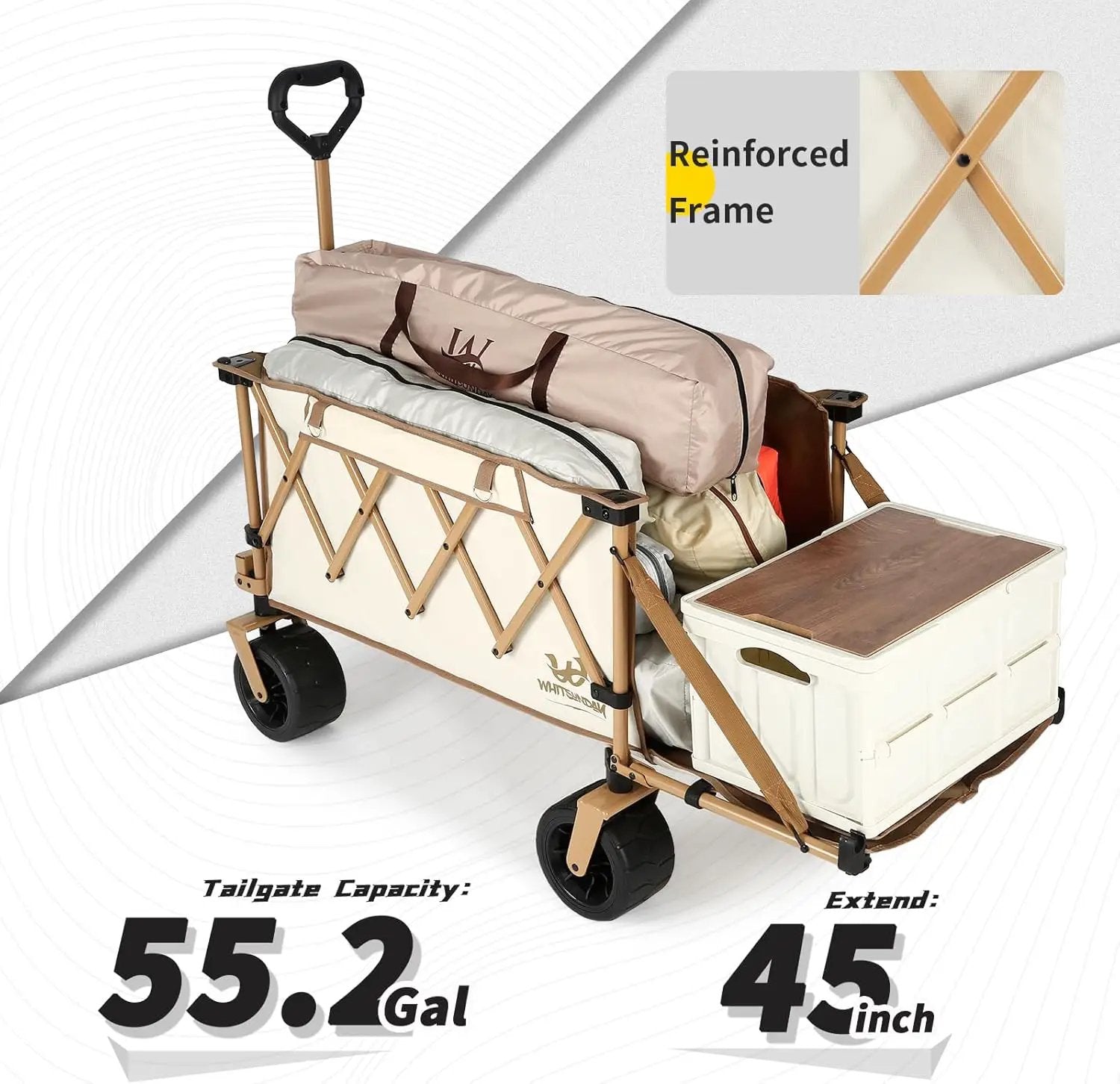 Whitsunday Collapsible Folding Wagon with Table,Heavy Duty Utility Beach Wagons with Opened Tailgate and All-Terrain Wheels for Camping,Garden,Sports Beige by GreenHaven Gardens