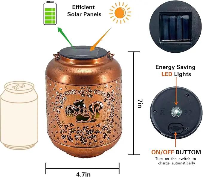 2 Pack Squirrel Solar Lanterns Outdoor Waterproof Hanging Solar Lights Squirrel Gifts for Women Men Metal Decorative LED Lanterns for Yard, Patio, Lawn, Tabletop, Pathway, Landscape, Garden Decor by GreenHaven Gardens